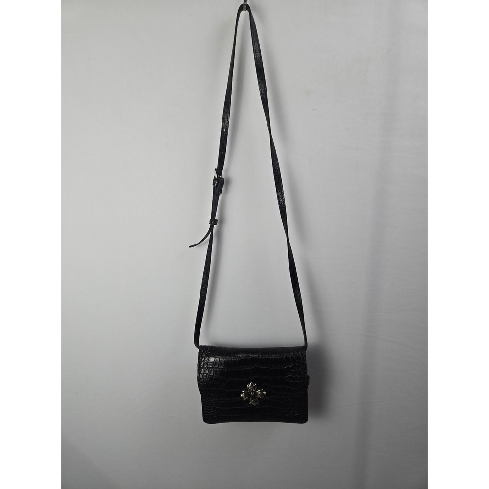 Patricia Nash Black Croc Embossed Leather Crossbody Wallet Bag Southwestern Boho